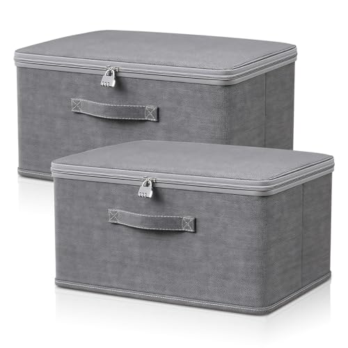 Sporgo Abschließbare Box: 2 Stück Aufbewahrungsbox Stoff mit Zahlenschloss, Abschliessbare Box mit Deckel Stoff, Faltbare Medikamenten Aufbewahrungbox für Kleidung Spielzeug(30x20x14 cm) von Sporgo