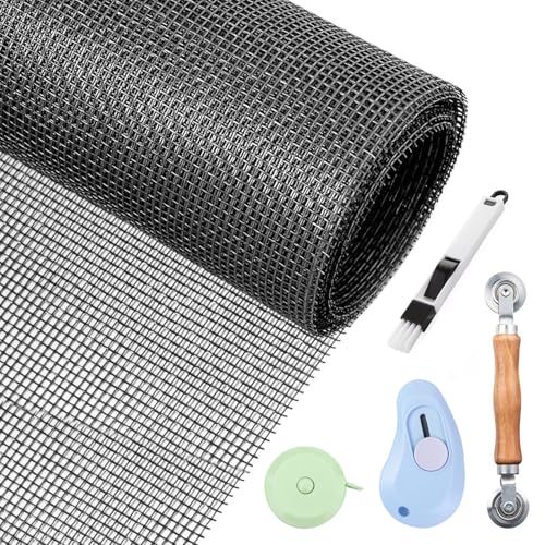 Sporgo Fliegengitter Meterware 120 x 250 cm: Fiberglas-Fliegengitter Gewebe, Ersatz Fliegengitter Fenster mit Fensterputzbürste, Fliegennetz Insektenschutz Fenstergitter Zuschneidbar für Fenster Türen von Sporgo