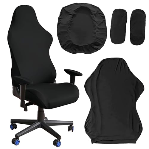 Gaming Stuhlhussen 4 Set: Gaming Stuhl Bezug Stuhlbezug Stretch Stuhlhussen Abnehmbar Waschbar, Stuhlhussen mit Armlehne Bürostuhl Chair Cover für Gaming-Stuhl Computerstuhl Drehstuhl (Schwarz) von Sporgo