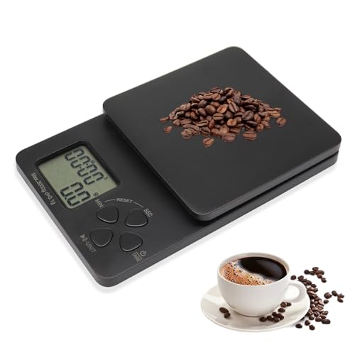 Sporgo Kaffeewaage mit Timer: Mini USB Wiederaufladbare Digital Kaffeewaage, 0.1g/3kg Espresso Waage mit LED-Anzeige, Magnetische Küchenwaage, Coffee Scale für Barista, Auto off, Schwarz von Sporgo