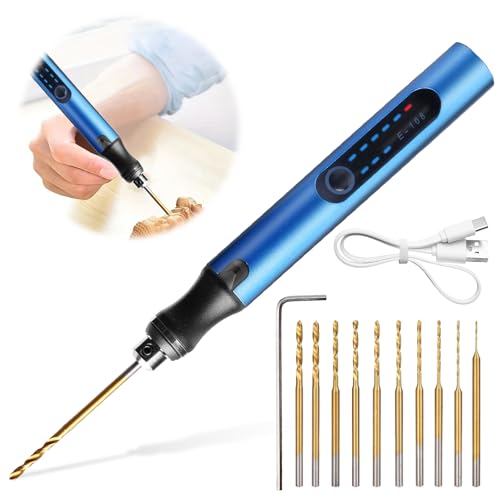 Sporgo Mini Handbohrer Elektrisch: 3-Gang-Elektro-Mini-Bohrstift, Wiederaufladbare DIY Mini Bohrer mit 10 Bohrer, Mini Bohrmaschine für Holz Harz Schmuckherstellung Kunststoff Leiterplatte Leder von Sporgo