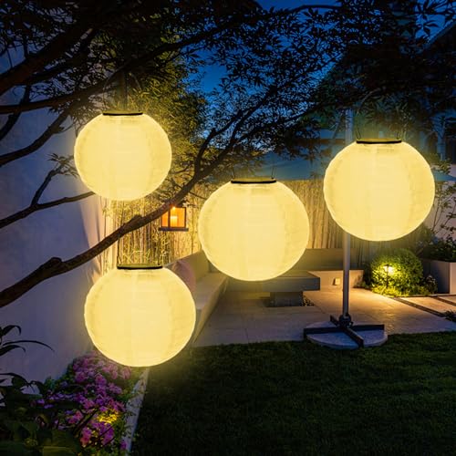Sporgo Solar Lampions Außen: 4 Stück 20cm Led Solar Lampions Wetterfest Laterne Hängend für Außen, Nylon Led Gartenlaterne für Hochtzeit Garten Terrasse Hof Outdoor Deko, Warmweiß von Sporgo