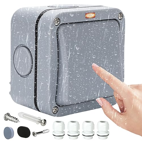 Universalschalter Wetterfester Schalter Lichtschalter, Sporgo 20A IP66 Wasserdicht Schalter mit Unabhängigem Schalter Und Kontrollleuchte, Grau Aussen Switch für Outdoor Garten Balkon (1 Gang) von Sporgo