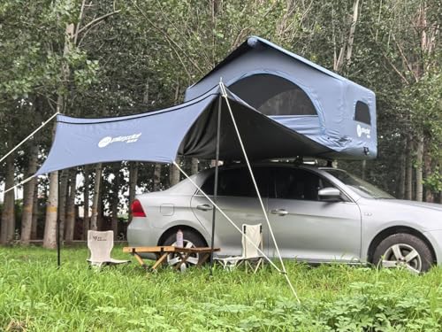 Sport Tent Aufblasbar Dachzelt 2-3 Personen Autodachzelt Luftzelt für Jeep SUV Van Minivans PKW Wetterfest Campingzelt Roadtrip mit Markise Autoreisezelt inkl. Leiter Pump Blau mit 90° Markise von Sport Tent