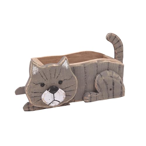 Sport Tent Blumentopf Pflanzkübel Blumenkasten Holz Rustikal Pflanzgefäß Blumenkübel Pflanztopf Tiere Gartendeko Skulptur Pflanzer Statue für Innen- und Außenpflanzen Katze von Sport Tent