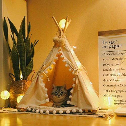 Sport Tent Haustier Hause Hunde Tipi Zelt Haustierhütte für Hunde Welpen Katzen, Haustierbett Hundebett Hundehaus mit abnehmbarem und waschbarem Kissen, Pompons (L (7-15KG), mit Kissen) von Sport Tent