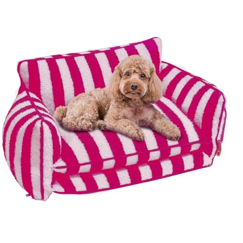 Sport Tent Haustiersofa Hund Waschbar Hundesofa Hundebett Flauschiger Schlafplatz Hundekissen Hundecouch M-65x40x30cm, Rosa-Streifen von Sport Tent