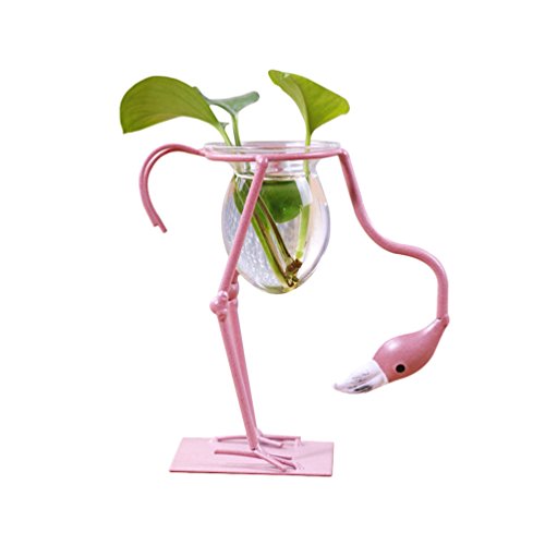 Sport Tent-Pflanzgefäß Flamingo Pflanzschalen Glas Vase mit Eisen Ständer Metallhalter für Hydrokulturen Home Office Hochzeit Desktop Dekorationen (C) von Sport Tent