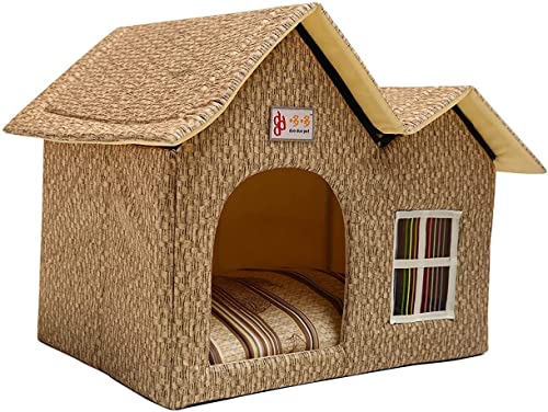 Sport Tent Faltbares Hundebett Hundehaus Hundehöhle Hundekissen Waschbares Haustierbett Hundehütte mit herausnehmbarer Matte Kissen, Doppeldach Zwinger für Hunde, Katzen Katzenhöhle Katzenhaus Gold von Sport Tent