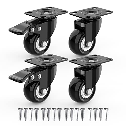 Möbelrollen schwarz 40mm, Rollen für Möbel 4er set, Möbelrollen mit bremse, Lenkrollen schwarz, Schwerlastrollen Gummirollen (2 mit Bremsen + 2 ohne Bremsen) von Yumyolk