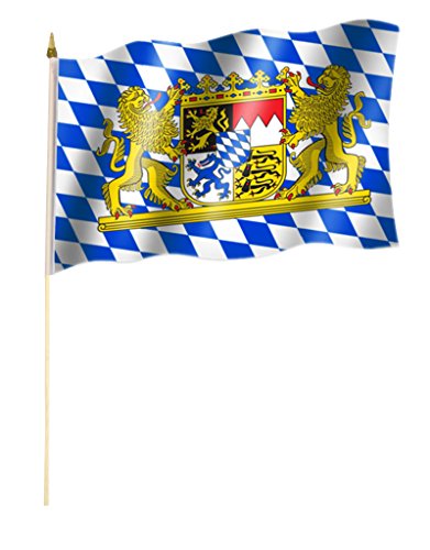 Stockflagge/Stockfahne Bayern mit Löwen Flagge/Fahne ca. 30 x 45 cm mit ca. 60cm Stab/Stock von Sportfanshop24
