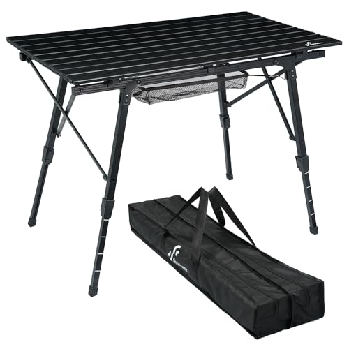 Sportneer Klapptisch Campingtisch für draußen:Tragbarer Picknicktisch mit Verstellbarer Höhe, Klappbarer Campingtisch mit aufrollbarer Aluminium Tischplatte zum Zelten Camping Garten Küche,Schwarz von Sportneer