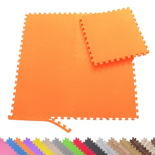 Sporttrend 24® 24 Schutzmatten + 48 Randstücke Set Farbwahl 60x60x1cm | 8,64qm | Bodenschutzmatte Sportmatte Gymnastikmatte Puzzlematte Fitnessmatte Unterlegmatte Trainingsmatte Yogamatte orange von Sporttrend 24