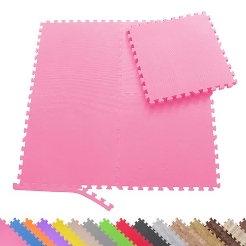 Sporttrend 24® 24 Schutzmatten + 48 Randstücke Set Farbwahl 60x60x1cm | 8,64qm | Bodenschutzmatte Sportmatte Gymnastikmatte Puzzlematte Fitnessmatte Unterlegmatte Trainingsmatte Yogamatte pink von Sporttrend 24