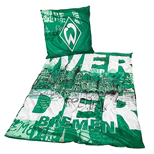 SV Werder Bremen Bettwäsche - Innenstadt - im Jutebeutel 135 x 200 cm, 2teilig Kissen & Bezug - Plus Lesezeichen I Love Bremen von Sportverein Bremen