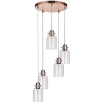 SPOT Light Pendelleuchte Alessandro 1760513 Kupfer transparent Metall Glas H/D: ca. 105x48 cm E27 5 Brennstellen von Spot Light