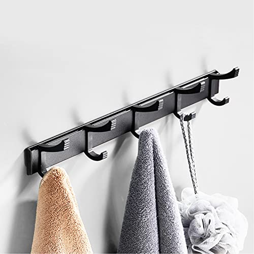 Spotact Aluminium Garderobe Bewegliche Doppelhaken Heavy Duty Wand Mount Handtuch Halter Metall hängender Aufhänger für Schlafzimmer Badezimmer Küche Eingang Flur Hotel (Schwarz, 5 Haken) von Spotact