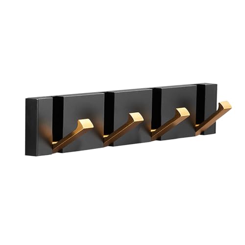 Spotact Wandgarderobe 70 Grad 4 Haken Aufhänger Schwarz Goldenes Metall Handtuchhalter 28x5x1,5 cm Rostfreier Kleiderhaken für Eingangsbereich Badezimmer Schlafzimmer Küche (T1 4 Haken, Schwarz Gold) von Spotact