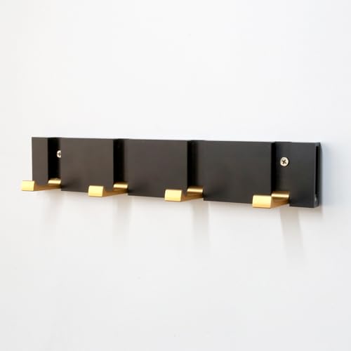 Spotact Wandgarderobe 90 Grad 4 Haken Aufhänger Schwarz Goldenes Metall Handtuchhalter 28x5x1,5 cm Rostfreier Kleiderhaken für Eingangsbereich Badezimmer Schlafzimmer Küche (T2 4 Haken, Schwarz Gold) von Spotact