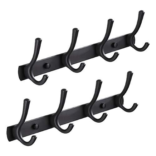 Spotact Wandhalterung Kleiderhaken, 2er Pack 13,8 x 1,3 Zoll Aluminiumlegierung Dual Black Hooks Kleiderständer, Hängende Jacken, Mützen, Taschen, Hundeleine, Handtücher und Schlüssel von Spotact