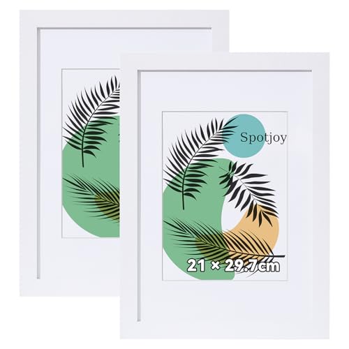 Spotjoy Bilderrahmen 21 x 29.7cm Din A4, 2er Set, MDF-Rahmen Holzrahmen mit Acrylglas Fotorahmen für Tisch- und Wandmontage Echtholz Passepartout Dokumentenrahmen Zertifikatsrahmen, Weiß Spotjoy Bilderrahmen 21 x 29.7cm Din A4, 2er Set, MDF-Rahmen Holzrahmen mit Acrylglas Fotorahmen für Tisch- und Wandmontage Echtholz Passepartout Dokumentenrahmen Zertifikatsrahmen, Weiß von Spotjoy