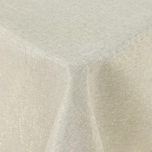 Spotjoy Glitzer Leinenoptik Tischdecke Abwaschbar Rechteckig 130 x 160 cm Tischtuch Lotuseffekt Wasserabweisend Tischwäsche Fleckabweisend - Beige von Spotjoy