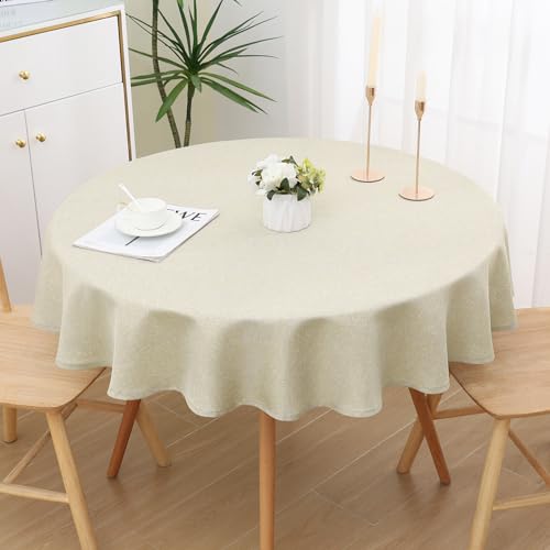 Spotjoy Glitzer Leinenoptik Tischdecke Abwaschbar Rund 140cm Tischtuch Lotuseffekt Wasserabweisend Tischwäsche Fleckabweisend - Beige von Spotjoy