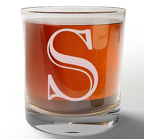 Geätztes Monogramm, 325 ml, Whiskey-Stein-Glas (Buchstabe S), A-Z, individuelle Bourbon-Geschenke für Männer, personalisiertes altmodisches Scotch-Glas, Name, Regalos Personalizados von Spotted Dog Company