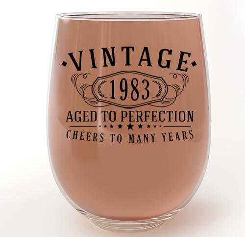 Spotted Dog Company Weinglas ohne Stiel im Vintage-Stil von 1983, 482 ml, Geschenk zum 41. Geburtstag für Frauen, Prost bis 41 Jahre, 41. Dekoration für sie, Geschenkidee für Freunde, Schwester 2.0 von Spotted Dog Company
