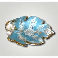 Keramik Blatt Geformt Schmuckstück Schale Ring Hand Bemalt Made in Italien von SpottsVintage