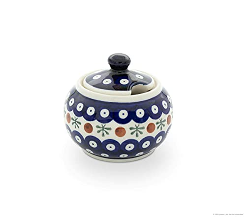 Bunzlauer Keramik Zuckerdose rund,V = 0,3 Ltr. Ø 10,7 cm, H = 9,3 cm, Dekor 41 von Spotty Pottery