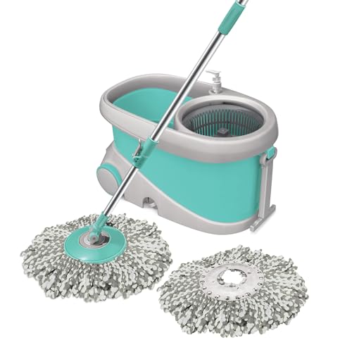 Spotzero by Milton Wave Spin Mop Eimer auf Rädern, ausziehbarer Griff, Flüssigkeitsspender, Auswringer-Set, 360 Grad drehbarer Wischmopp-Eimer, Bodenreinigung und Wischsystem mit 2 von Spotzero