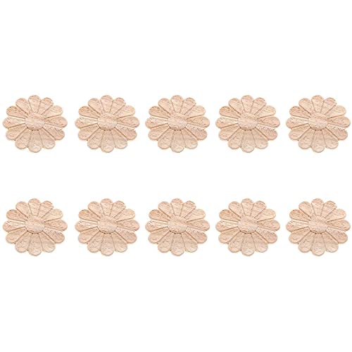Spourita 10 StüCke Unlackiert Rundes Blumen Muster Geschnitzte Applikation Rahmen Onlay Schrank MöBel Dekoration 6Cm von Spourita