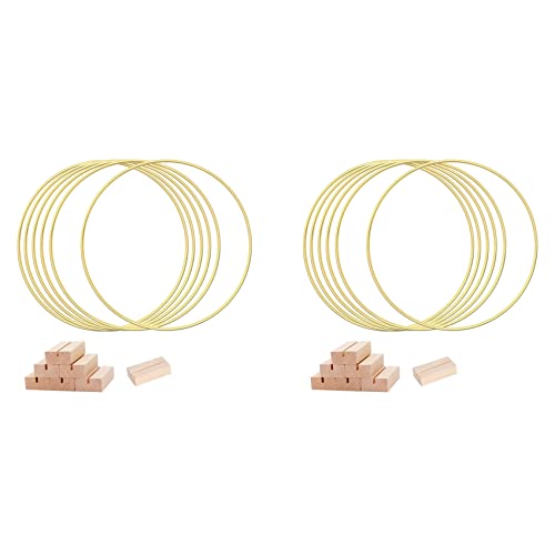 Spourita 12 PCS 12 Großes Metall-Blumen-Reifen-Mittelstück für Den Tisch, Goldener Kranzring mit 12 PCS-Holzhalterständern, Reifenringe von Spourita