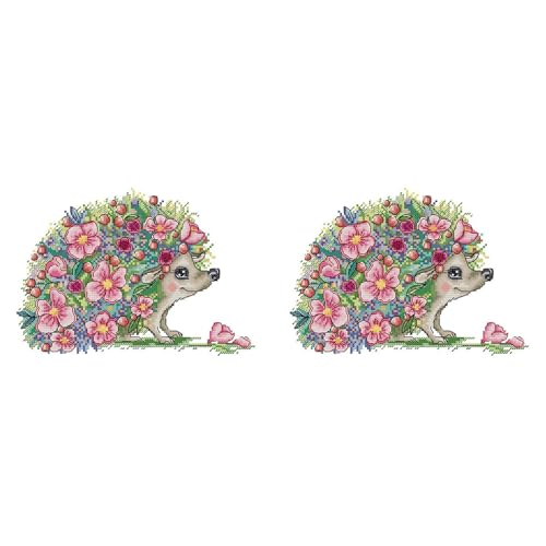Spourita 2X Kreuz Stich Kits Gestempelt für Erwachsene AnfäNger Kinder 11CT DIY Stickerei Hand Arbeit Kit - SchöNe Igel 38X 27Cm von Spourita