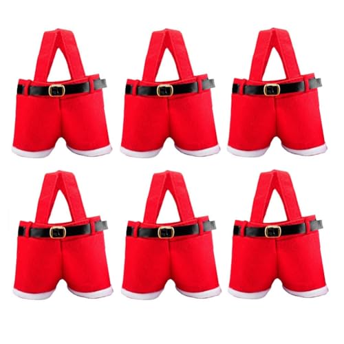 Spourita 6 Stück Weihnachtsgeschenke in Form einer Weihnachtsmannhose, kleine Bonbons, dekorative Geschenktüten für Weihnachtsfeiern von Spourita