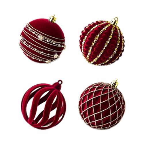 Spourita Weihnachtskugeln Ornamente Weinrot Beflockung Weihnachtsbaum Dekoration Neujahr Weihnachtskugeln D von Spourita