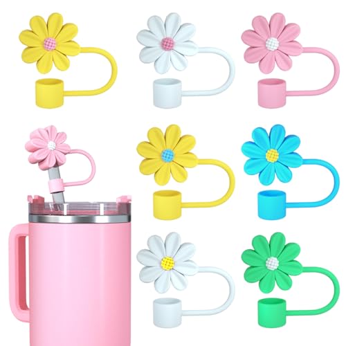 Spove Strohhalm-Abdeckkappen für Stanley-Becher, kompatibel mit 30 und 1,2 l Trinkgläsern, 10 mm, staubdichte, wiederverwendbare Strohhalm-Spitzen, 7 Stück Blumen von Spove