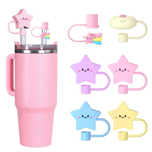 Silikon-Trinkhalm-Abdeckungen für Stanley-Becher, Sternen- und Wolken-Design, wiederverwendbare Trinkhalm-Deckel für Stanley-Becher mit 850 ml und 1134 ml, kompatibel mit 10 mm Trinkhalmen, 6 Stück Silikon-Trinkhalm-Abdeckungen für Stanley-Becher, Sternen- und Wolken-Design, wiederverwendbare Trinkhalm-Deckel für Stanley-Becher mit 850 ml und 1134 ml, kompatibel mit 10 mm Trinkhalmen, 6 Stück von Spove