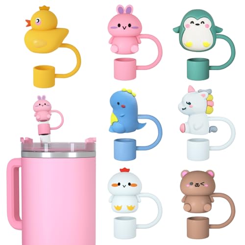 Trinkhalmdeckel mit Tiermotiv für Stanley-Becher, Strohhalm-Aufsatz für Stanley-Becher mit Griff, 10 mm, wiederverwendbare Trinkhalm-Deckel, staubdichter Aufsatz für Wasserflasche, 7 Stück, niedliches Trinkhalmdeckel mit Tiermotiv für Stanley-Becher, Strohhalm-Aufsatz für Stanley-Becher mit Griff, 10 mm, wiederverwendbare Trinkhalm-Deckel, staubdichter Aufsatz für Wasserflasche, 7 Stück, niedliches von Spove