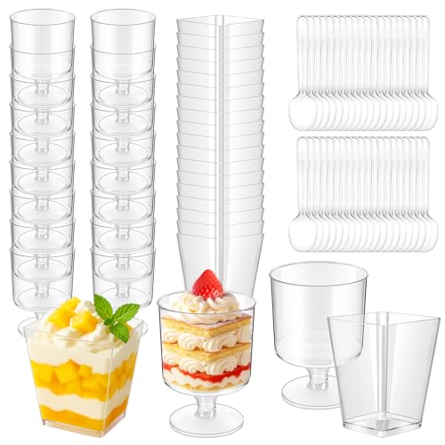 Spoyletto 50 Stück Dessertgläser Plastik, Dessertbecher 150ml Mit LöFfeln- 2 Verschiedene Designs, Wiederverwendbar Dessertgläser Für Eis Mousse Pudding Party Geburtstag Hochzeiten Spoyletto 50 Stück Dessertgläser Plastik, Dessertbecher 150ml Mit LöFfeln- 2 Verschiedene Designs, Wiederverwendbar Dessertgläser Für Eis Mousse Pudding Party Geburtstag Hochzeiten von Spoyletto