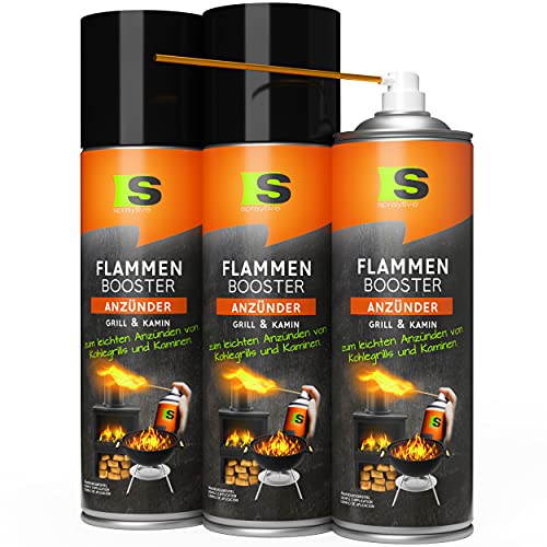 Spraytive 3 x 500ml Grillanzünder-Spray Flammenbooster - Bis zu 90x Feuer anzünden - Grill-Anzündhilfe - BBQ Anzünder/Kaminanzünder - 3 Dosen + 1x Sprührohr von Spraytive