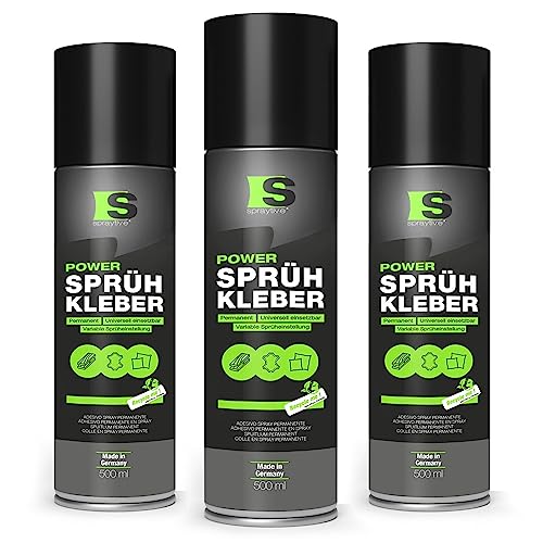 Spraytive 3 x 500ml Power Sprühkleber: Für Textilien, Vlies, Schaumstoff, Leder, Dachhimmel, Teppich, Papier & mehr - Stark permanent haftend mit variabler Sprüheinstellung von Spraytive