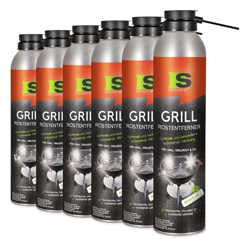 Spraytive 6 x 300ml Grill-Rostentferner – 2in1 Rostlöser-Spray mit Langzeitrostschutz für Grillrost & BBQ – entfernt Rost, pH-hautneutraler, materialschonender Grillrostreiniger - Made in Germany von Spraytive