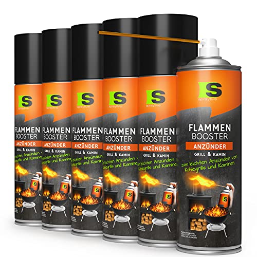 Spraytive 6 x 500ml Grillanzünder-Spray Flammenbooster - Bis zu 180x Feuer anzünden - Grill-Anzündhilfe - BBQ Anzünder/Kaminanzünder - 6 Dosen + 2X Sprührohr von Spraytive