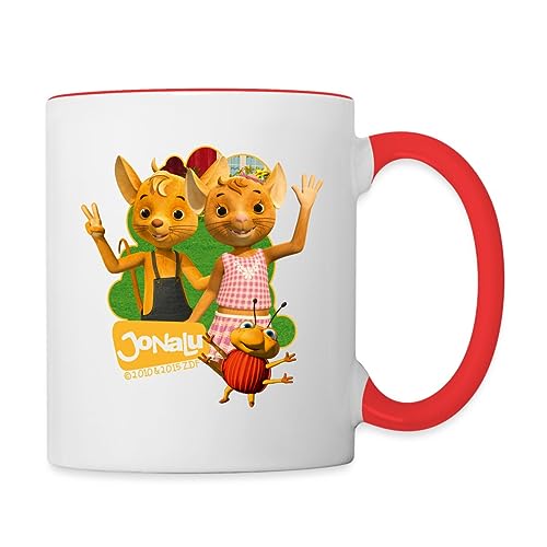 Spreadshirt JoNaLu Jo Naya Und Lu Winken Fröhlich Tasse Zweifarbig, One size, Weiß/Rot von Spreadshirt