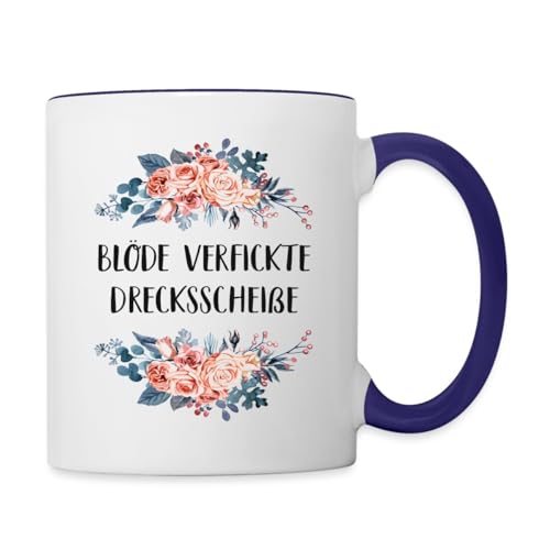 Spreadshirt Blöde Verfickte Drecksscheiße Blumen Tasse zweifarbig, One size, Weiß/Kobaltblau von Spreadshirt