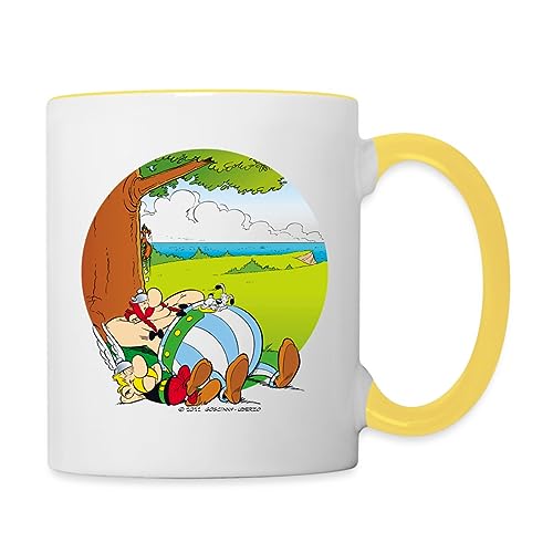 Spreadshirt Asterix & Obelix Machen Siesta Mit Idefix Tasse Zweifarbig, One size, Weiß/Gelb von Spreadshirt