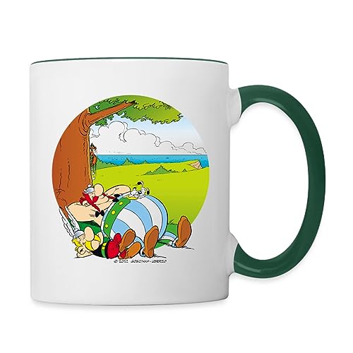 Spreadshirt Asterix & Obelix Machen Siesta Mit Idefix Tasse Zweifarbig, One size, Weiß/Dunkelgrün von Spreadshirt