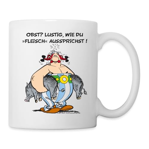 Spreadshirt Asterix und Obelix Obst Fleisch Spruch Tasse, One size, weiß von Spreadshirt